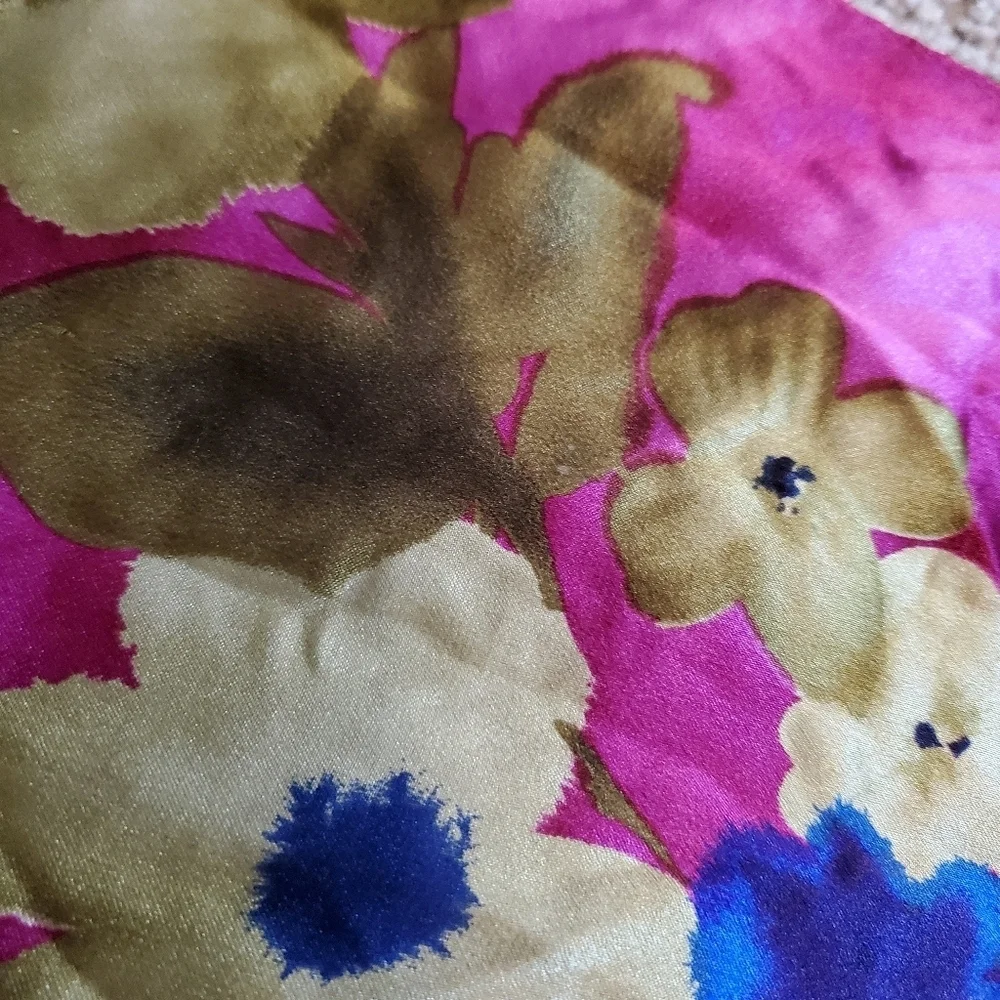 Floral Silky Feeling Scarf - Pink and Blue with no brand or materials tag